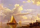 Hermanus Koekkoek Snr Fishing Boats Off The Coast At Dusk painting